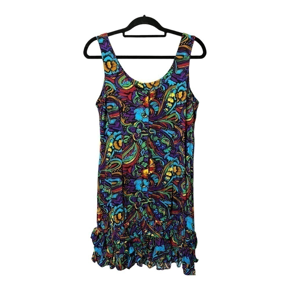 Y2K Tank dress bright multi print with three tier ruffle bottom. Sz 11 - Picture 2 of 7
